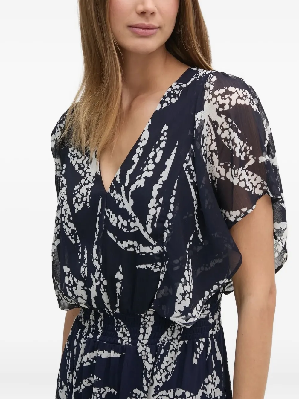 DKNY leaf-print midi dress Blauw