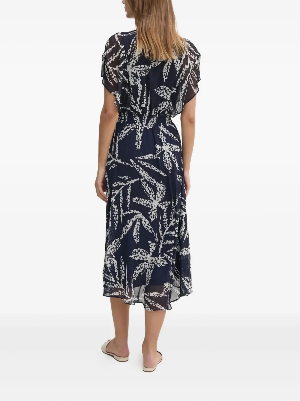 DKNY leaf-print midi dress Blauw