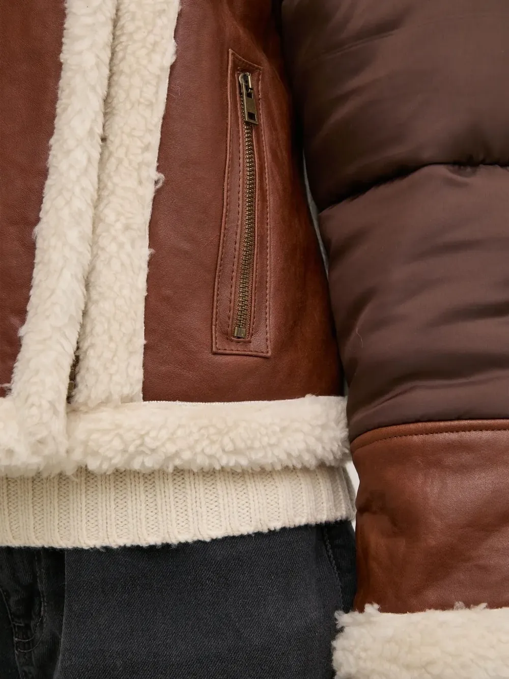 Ba&sh Shearling-trim Leather Jacket In Brown