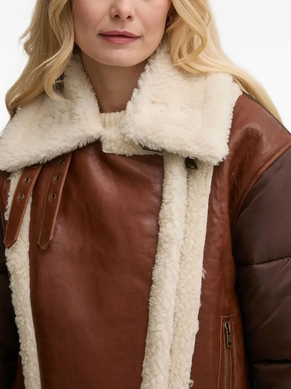 Ba&sh Shearling-trim Leather Jacket In Brown