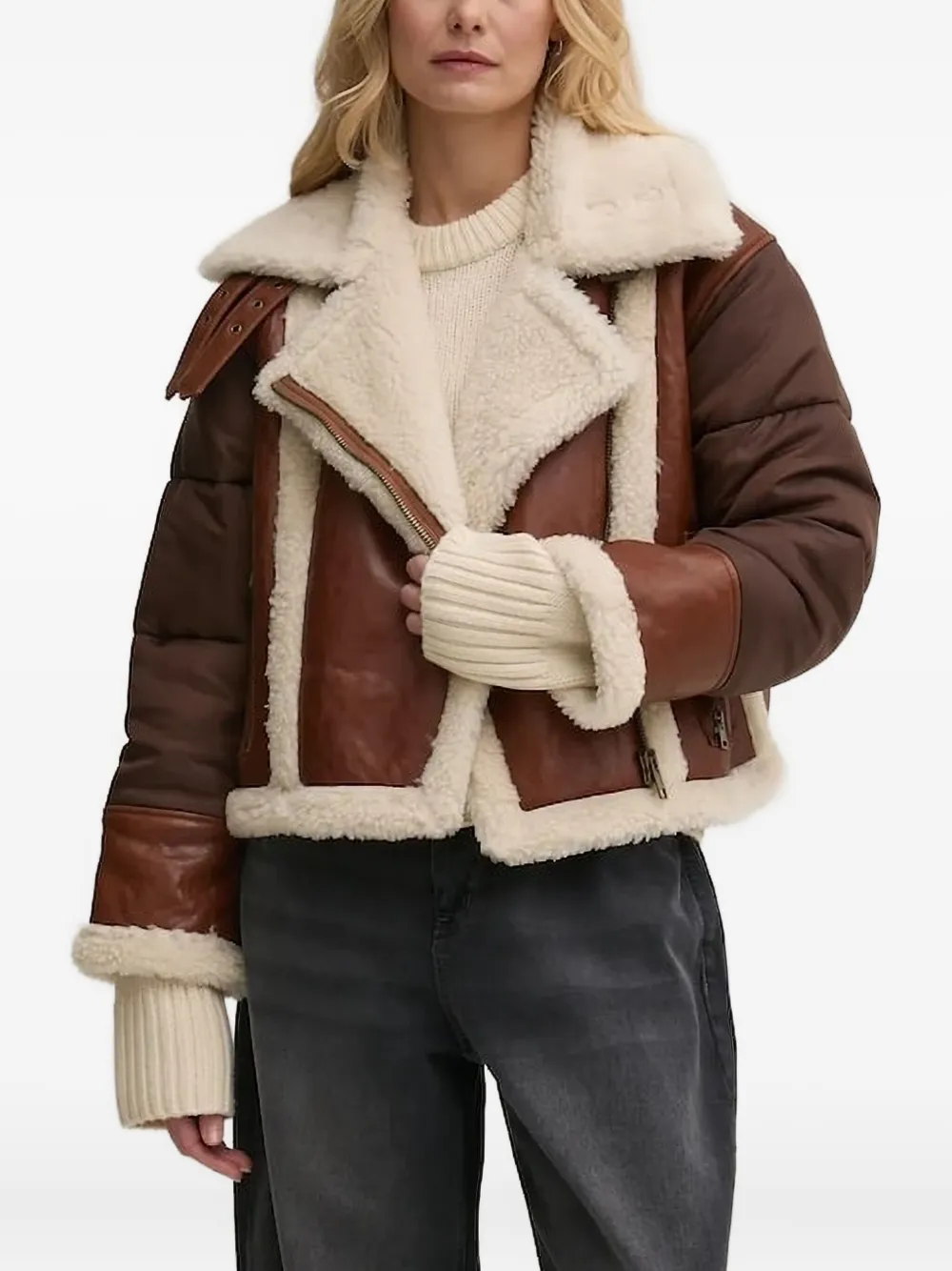 Ba&sh Shearling-trim Leather Jacket In Brown