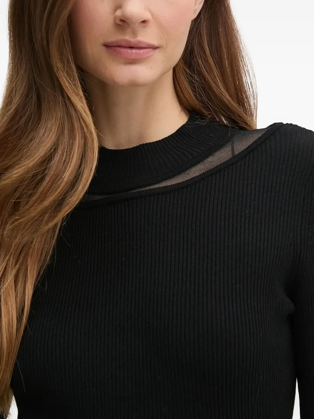 DKNY Ribgebreide trui met mesh vlak Zwart