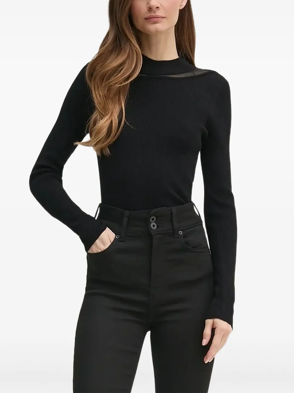 DKNY Ribgebreide trui met mesh vlak Zwart