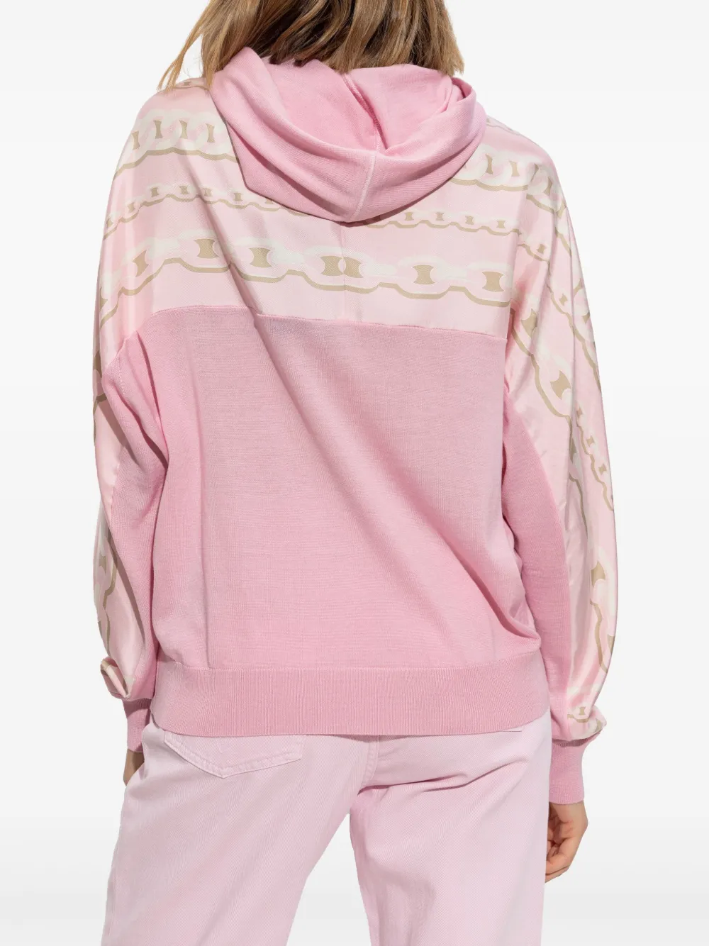 Shop Versace Chain-print Wool Hoodie In Pink