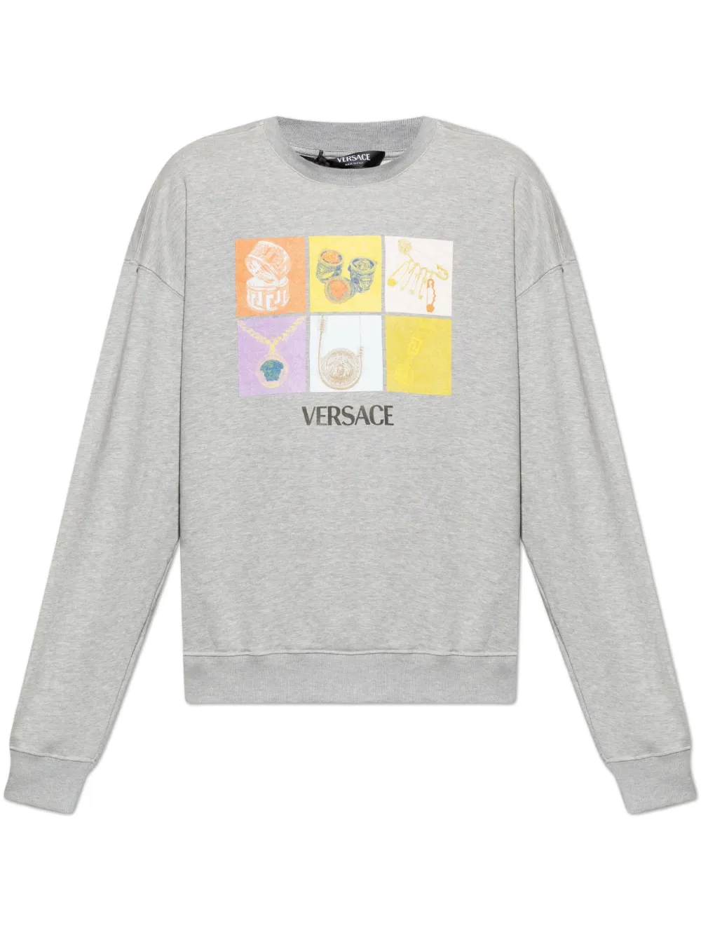 Versace Round-collar Long-sleeve Hoodie In Grey