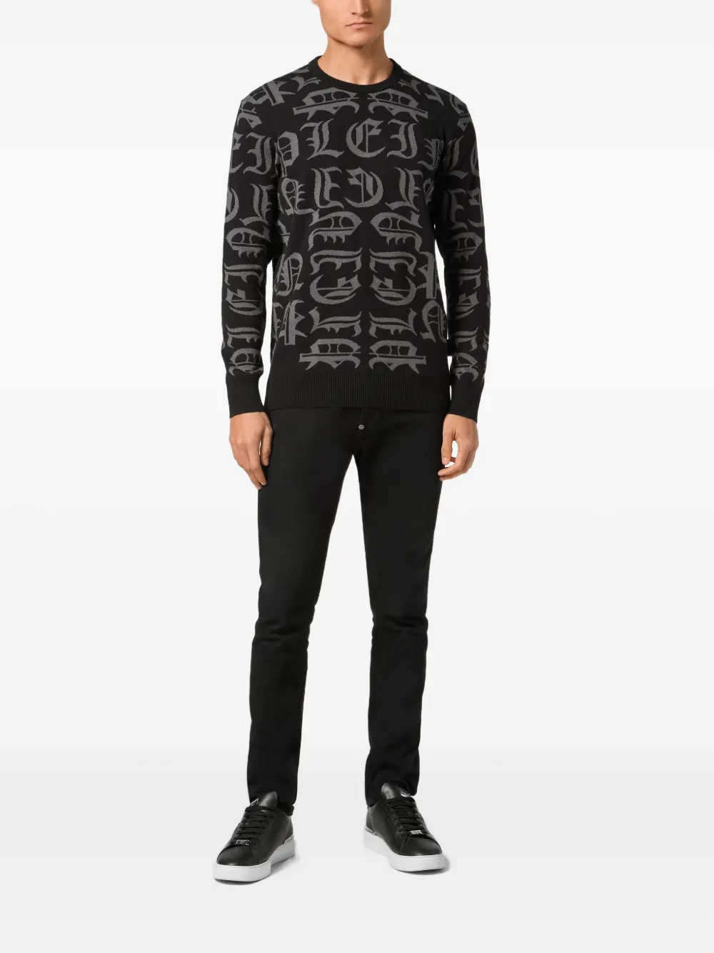 Philipp Plein logo-intarsia sweater - Zwart