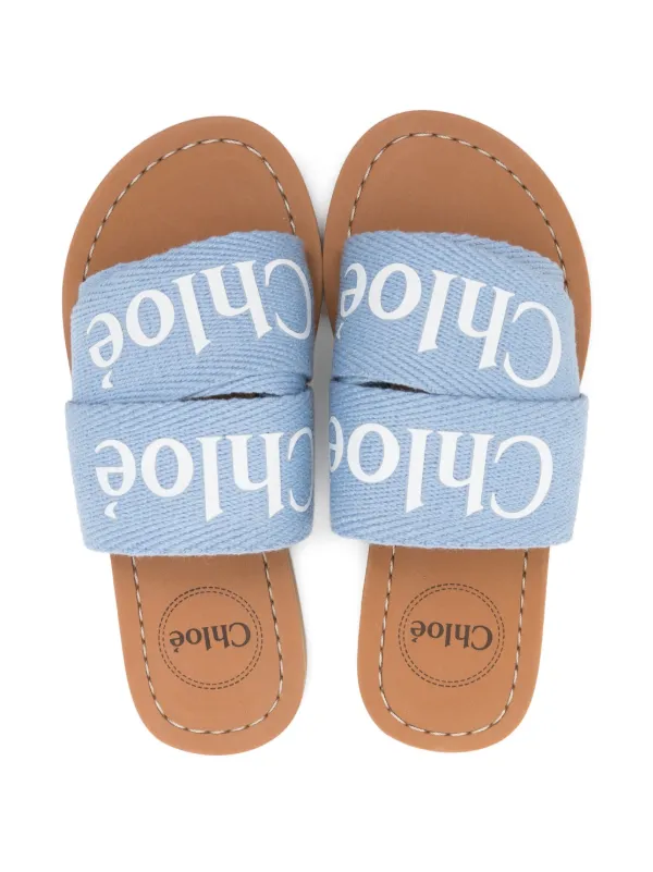 Chloé Kids logo-print Slides | Blue | FARFETCH