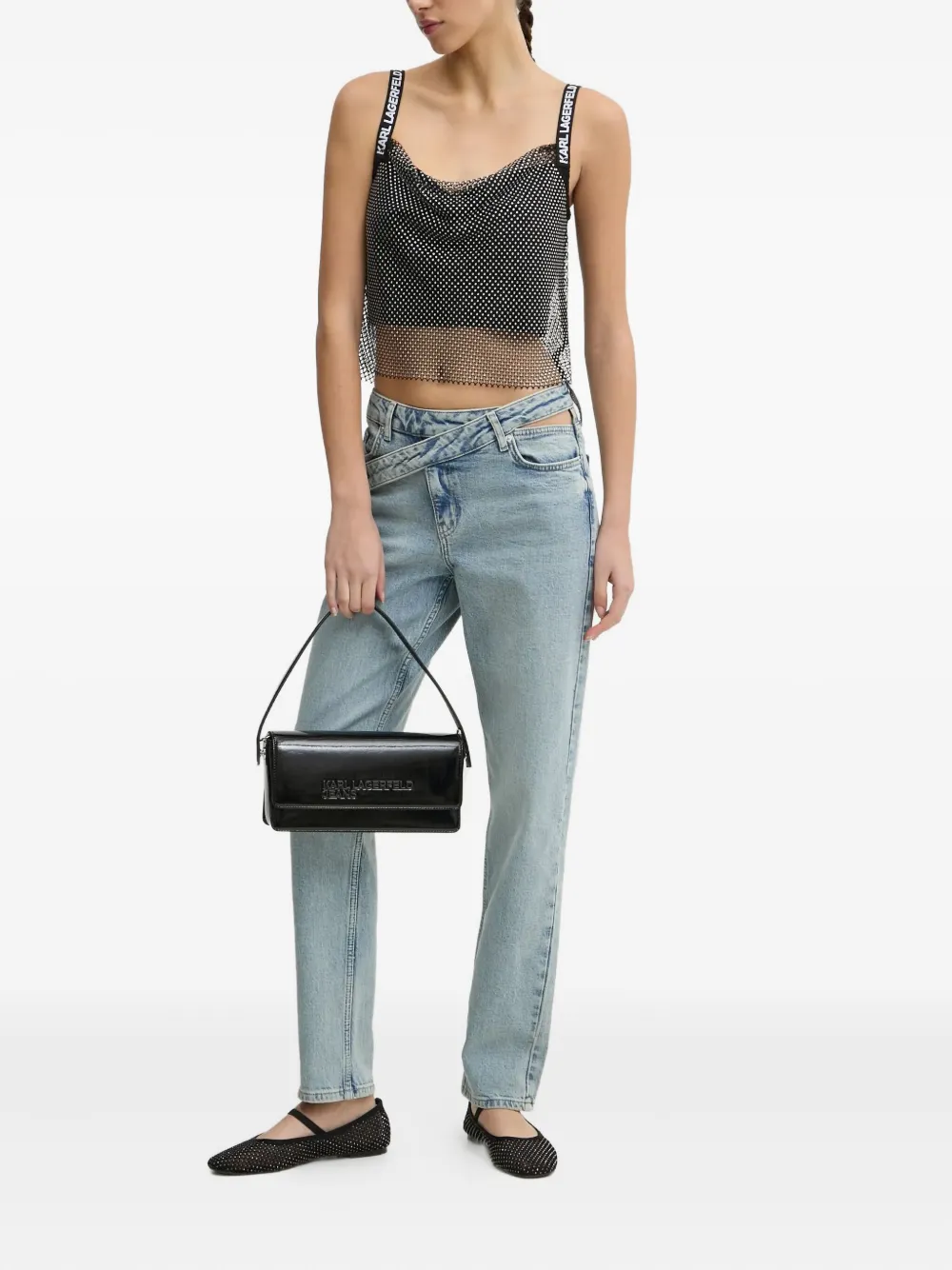 Karl Lagerfeld Jeans Jeans met gekruiste tailleband en vijf zakken - Blauw