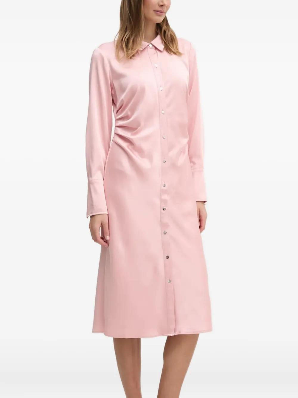 DKNY satin-panelled button-front midi dress Roze