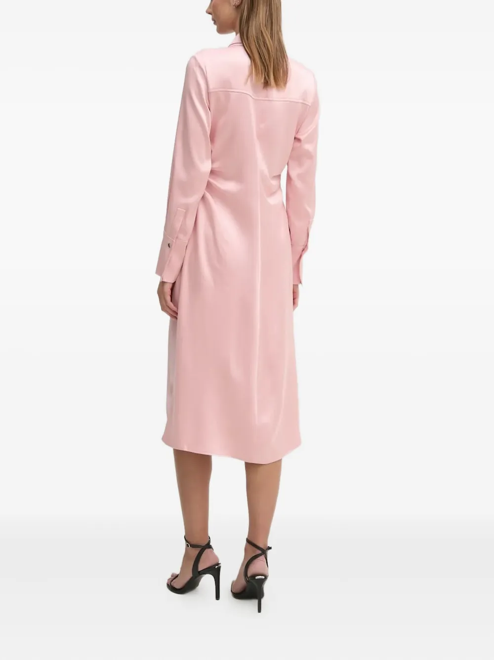 Dkny Satin-panelled Button-front Midi Dress In Pink