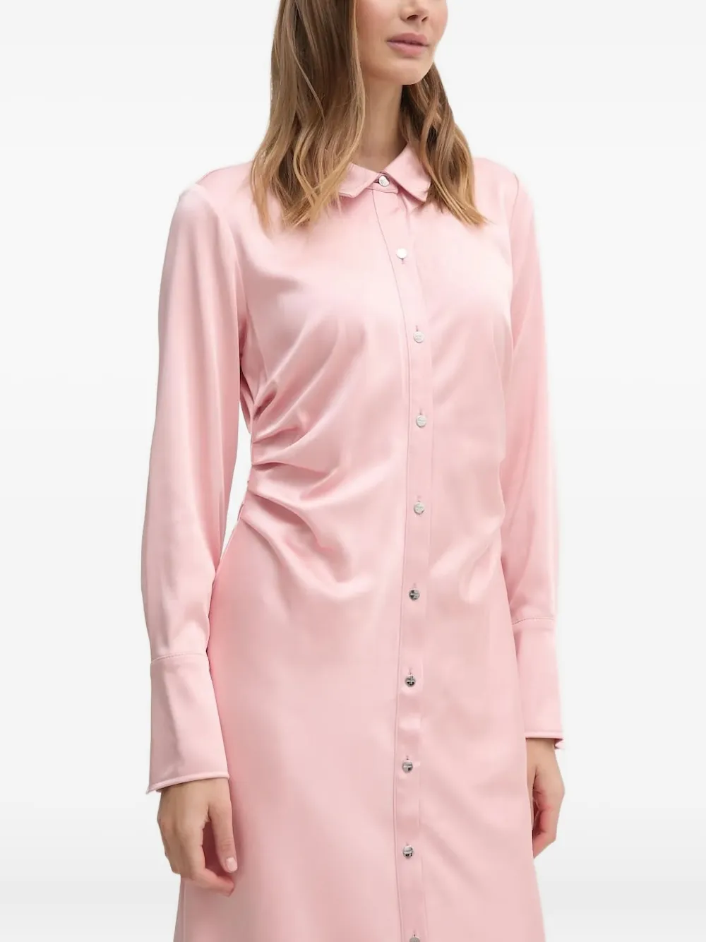 Dkny Satin-panelled Button-front Midi Dress In Pink