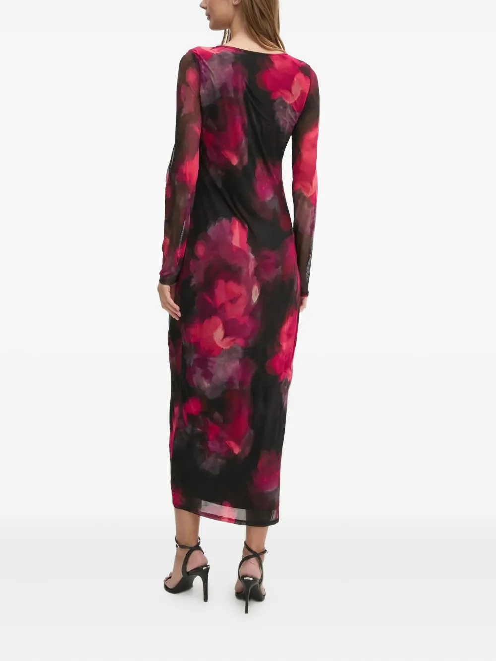 DKNY floral-print ruched midi dress - Zwart