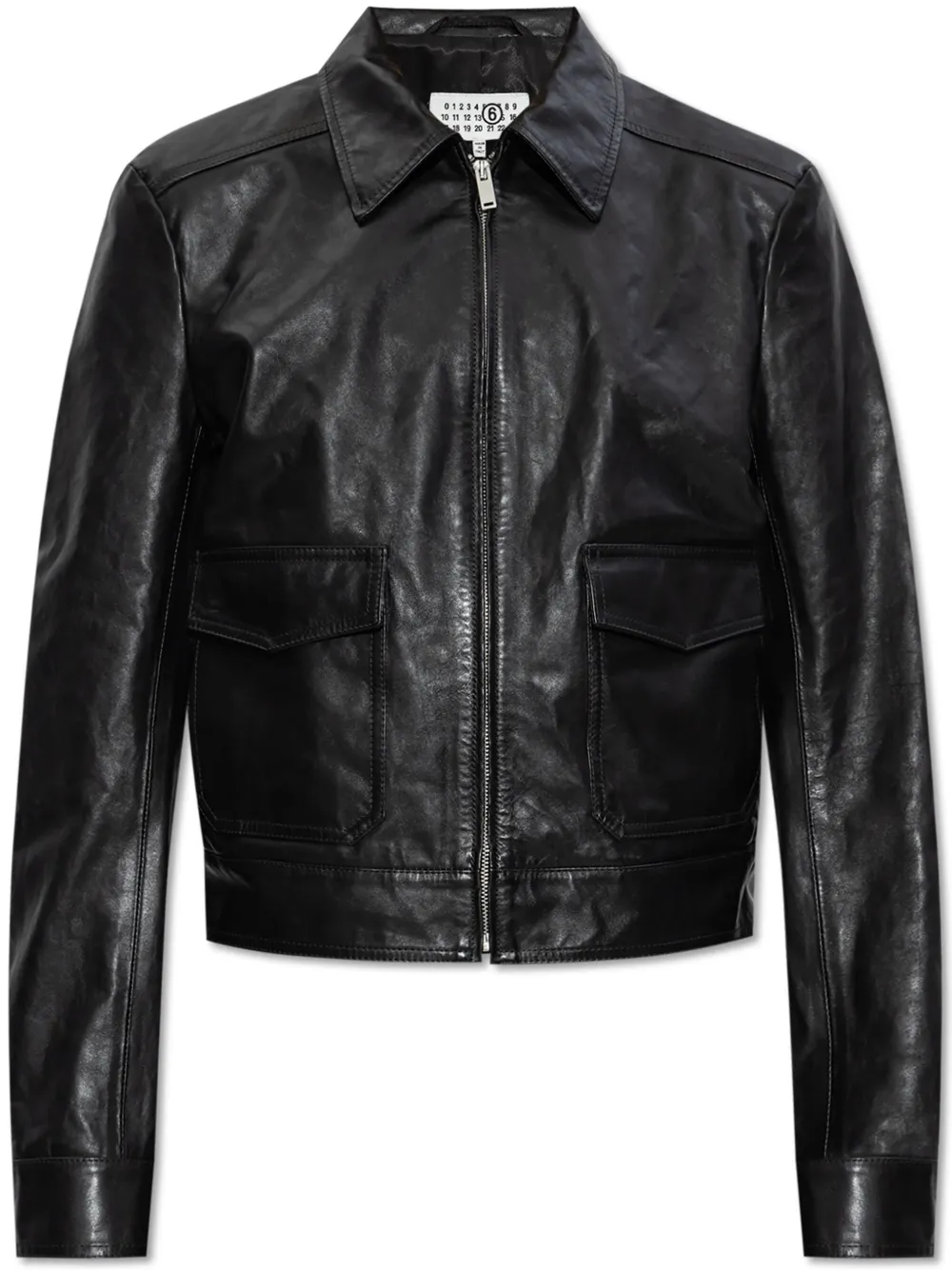 MM6 Maison Margiela Leren jack met rits Zwart