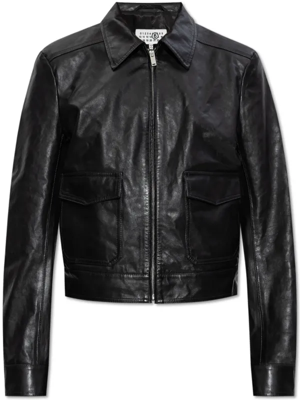 MM6 Maison Margiela zip-up Leather Jacket | Black | FARFETCH ID