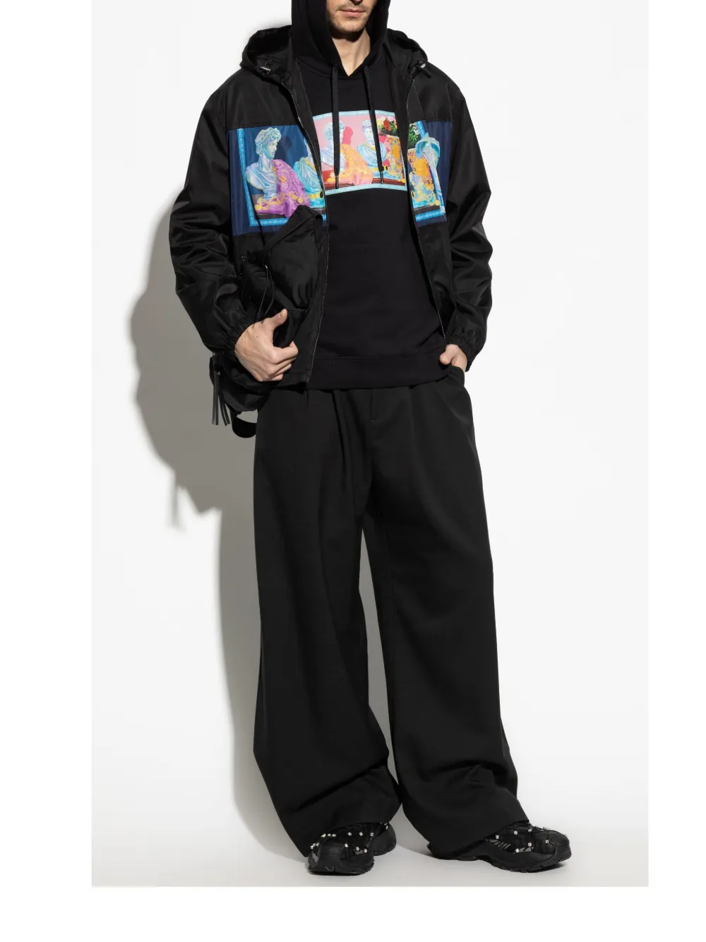 Versace statue-print track jacket - Zwart