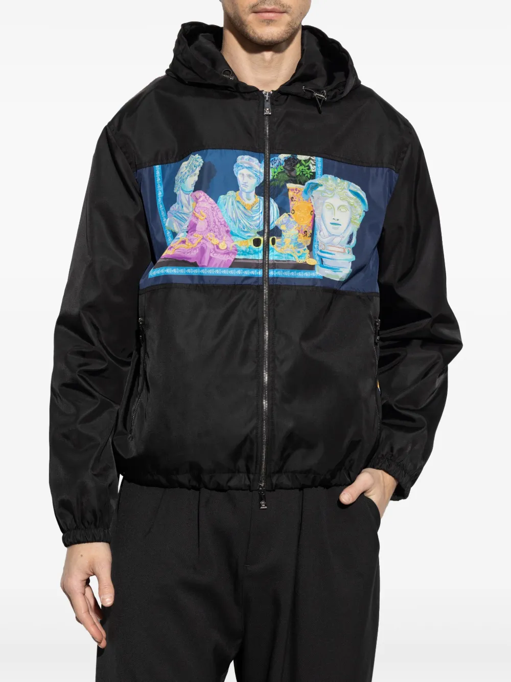 Versace statue-print Track Jacket | Black | FARFETCH