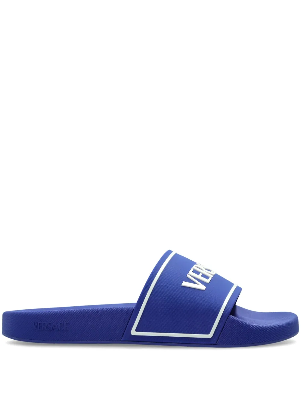 Versace Badslippers met logo-reliëf Blauw