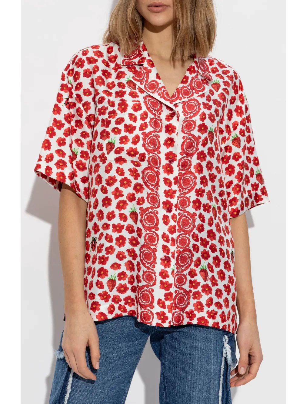 Versace Strawberry Garden zijden blouse Wit