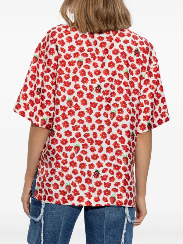 Tシャツ・カットソー VERSACE 'Strawberry Garden' shirt (10189281A13640 5W690) Strawberry Garden Silk Shirt Yellow,Print | VERSACE US