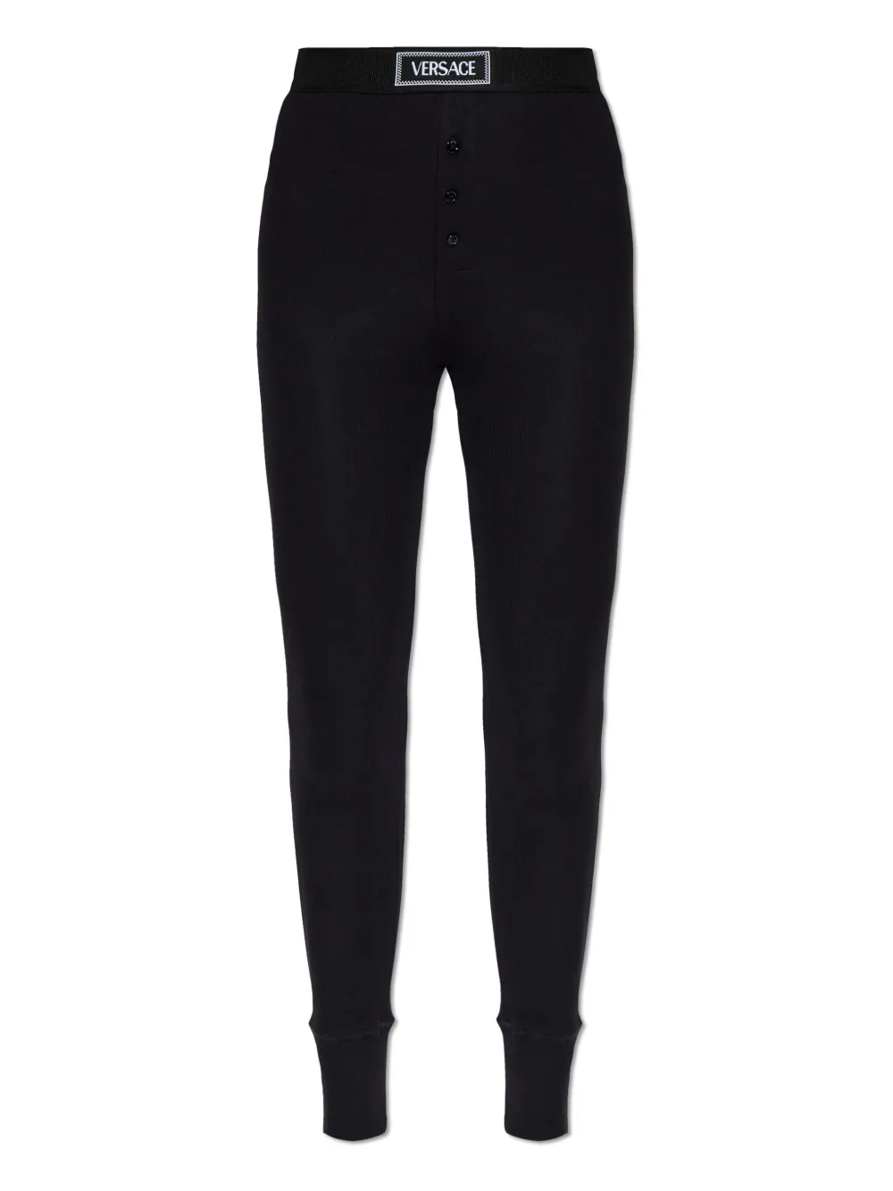 Versace Logo Print Slim Fit Ankle Length Leggings In Black