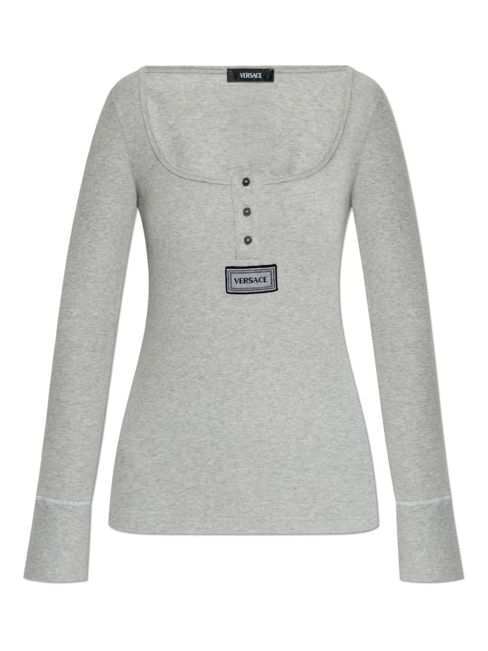 Versace Ribbed-knit Henley T-shirt In Grey