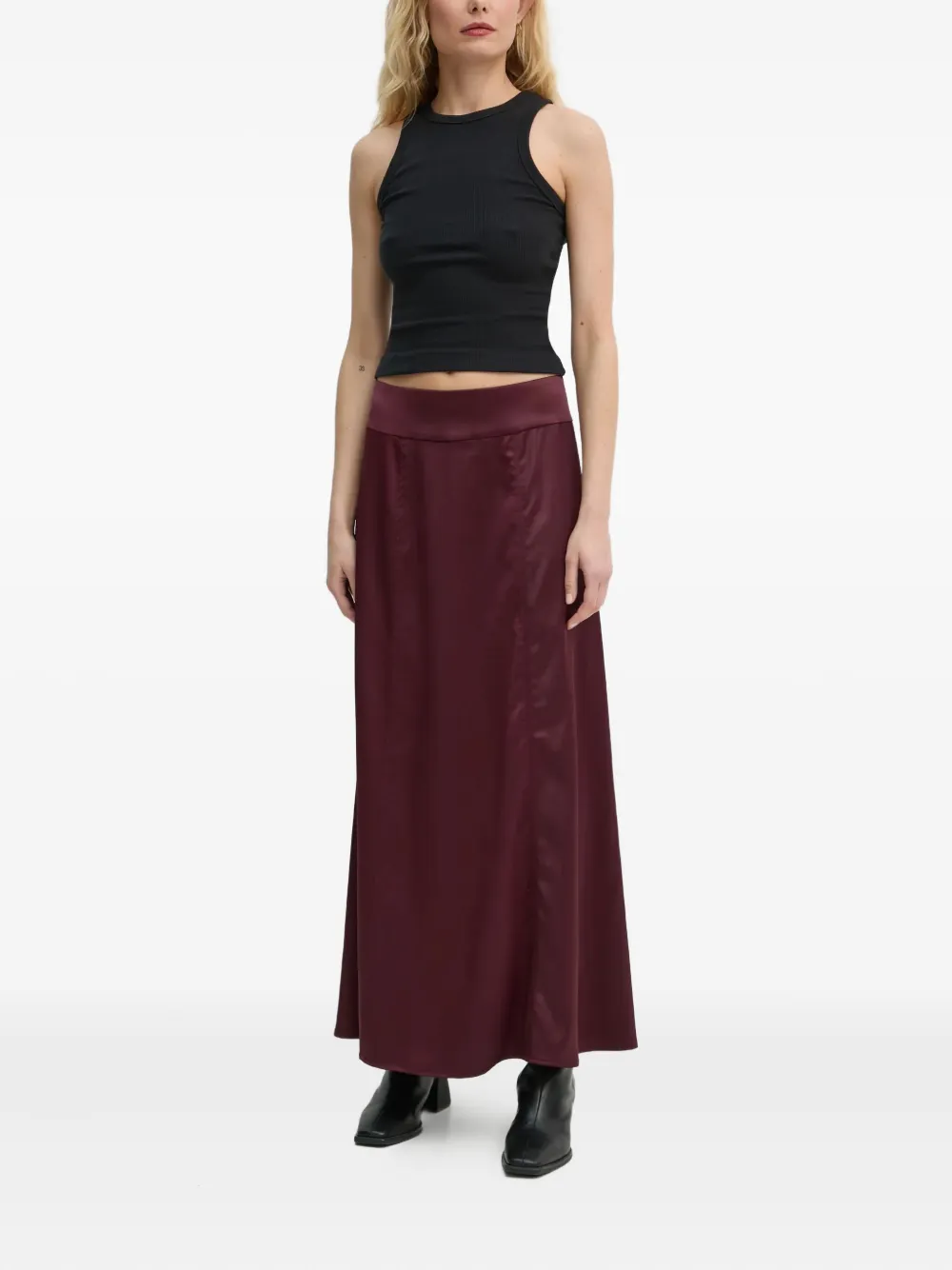 Aeron Satin-panelled Maxi Skirt In Red