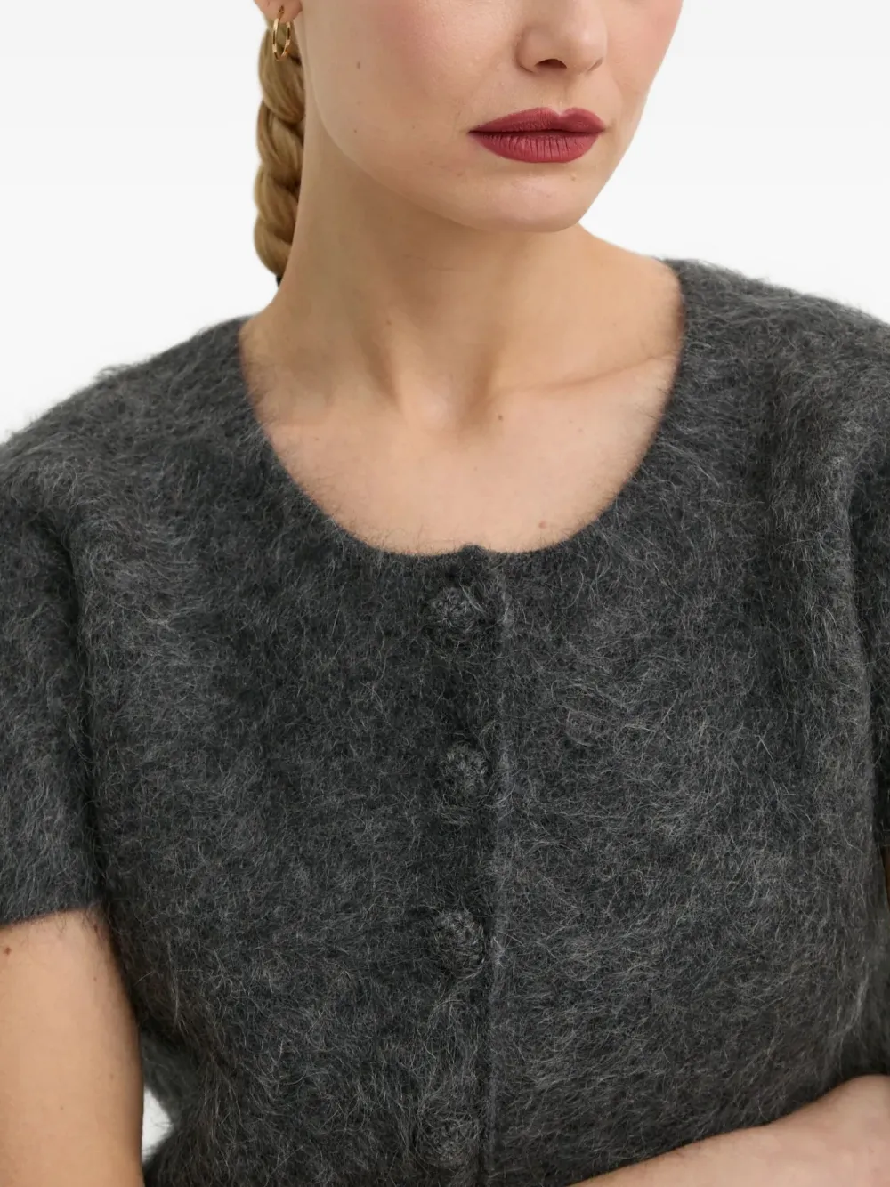 By Malene Birger Zhara Buttoned Short-sleeve Cardigan In Gray