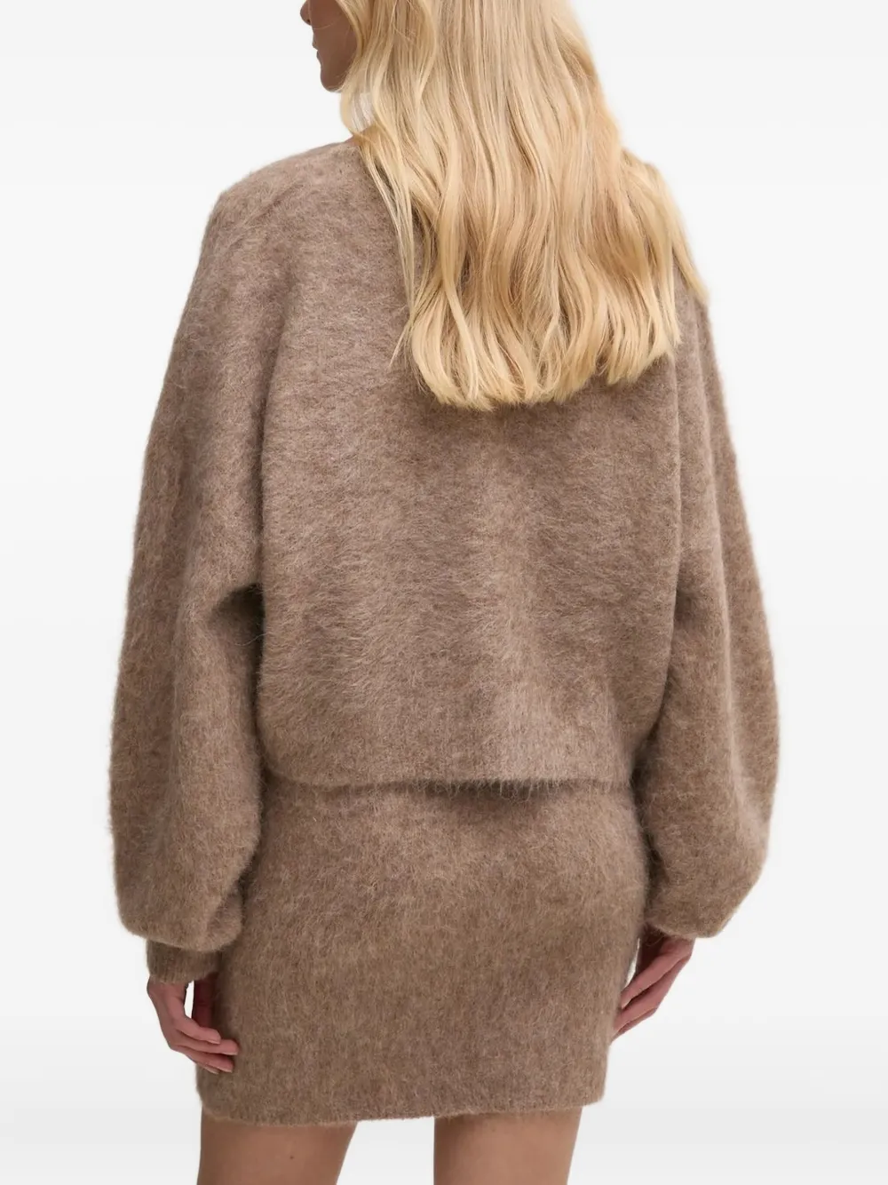 Gestuz Faux-pearl-button Alpaca-blend Cardigan In Brown