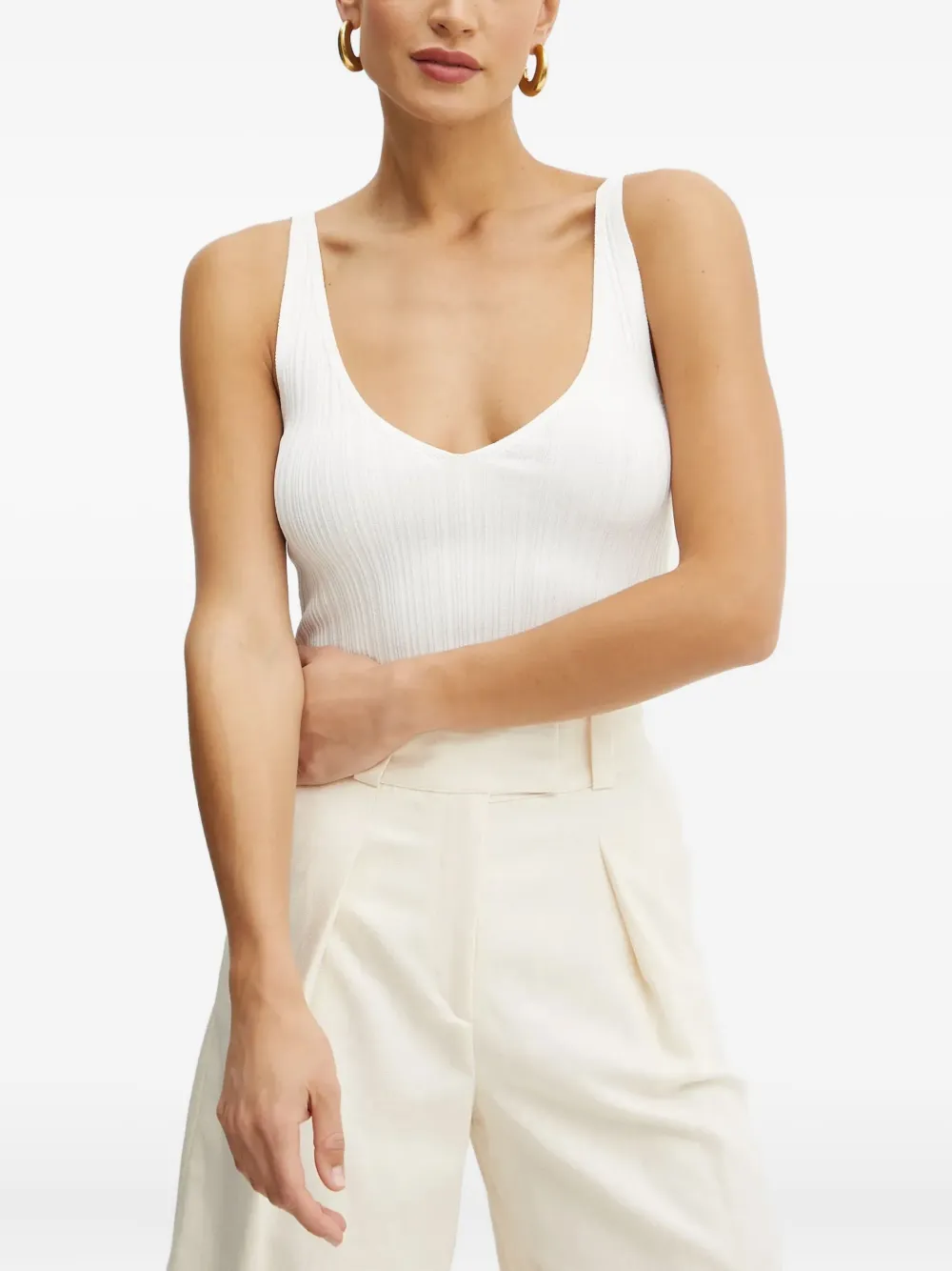 Ivy & Oak Geripptes Tanktop Mit V-ausschnitt In White