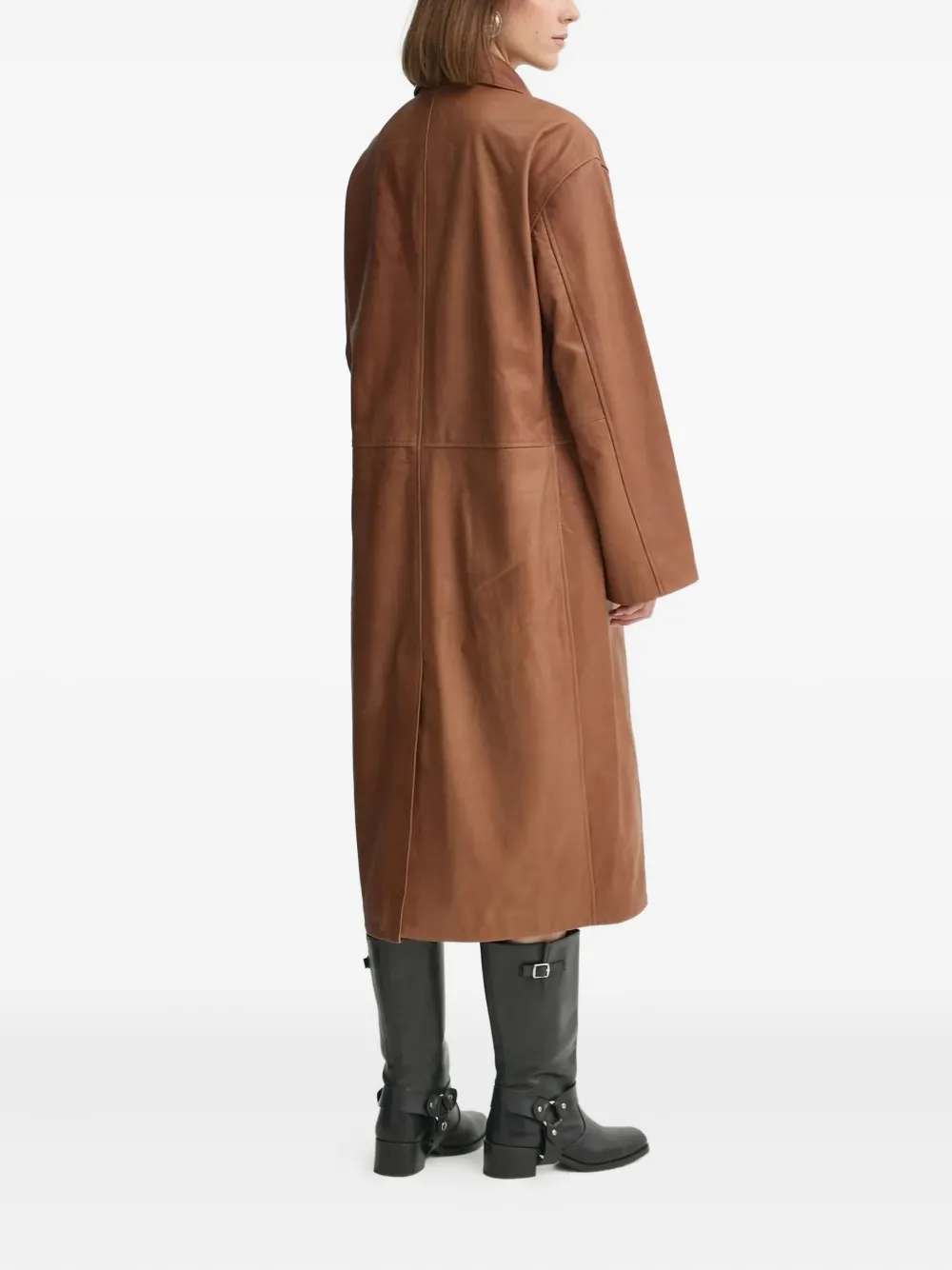 HERSKIND button-fastening leather coat - Bruin