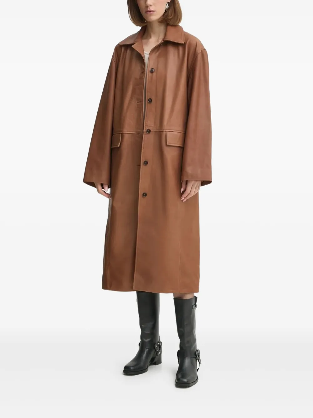 Herskind Button-fastening Leather Coat In Brown