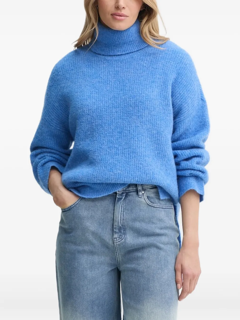 Gestuz Turtleneck Ribbed Sweater In Blue