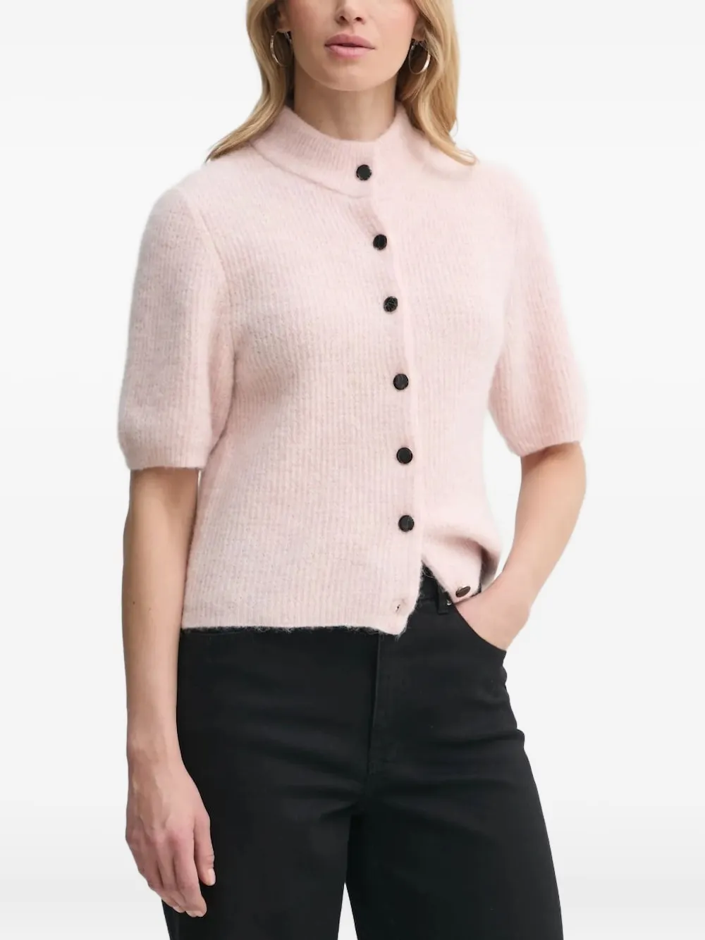 Gestuz Short-sleeve Button Cardigan In Pink