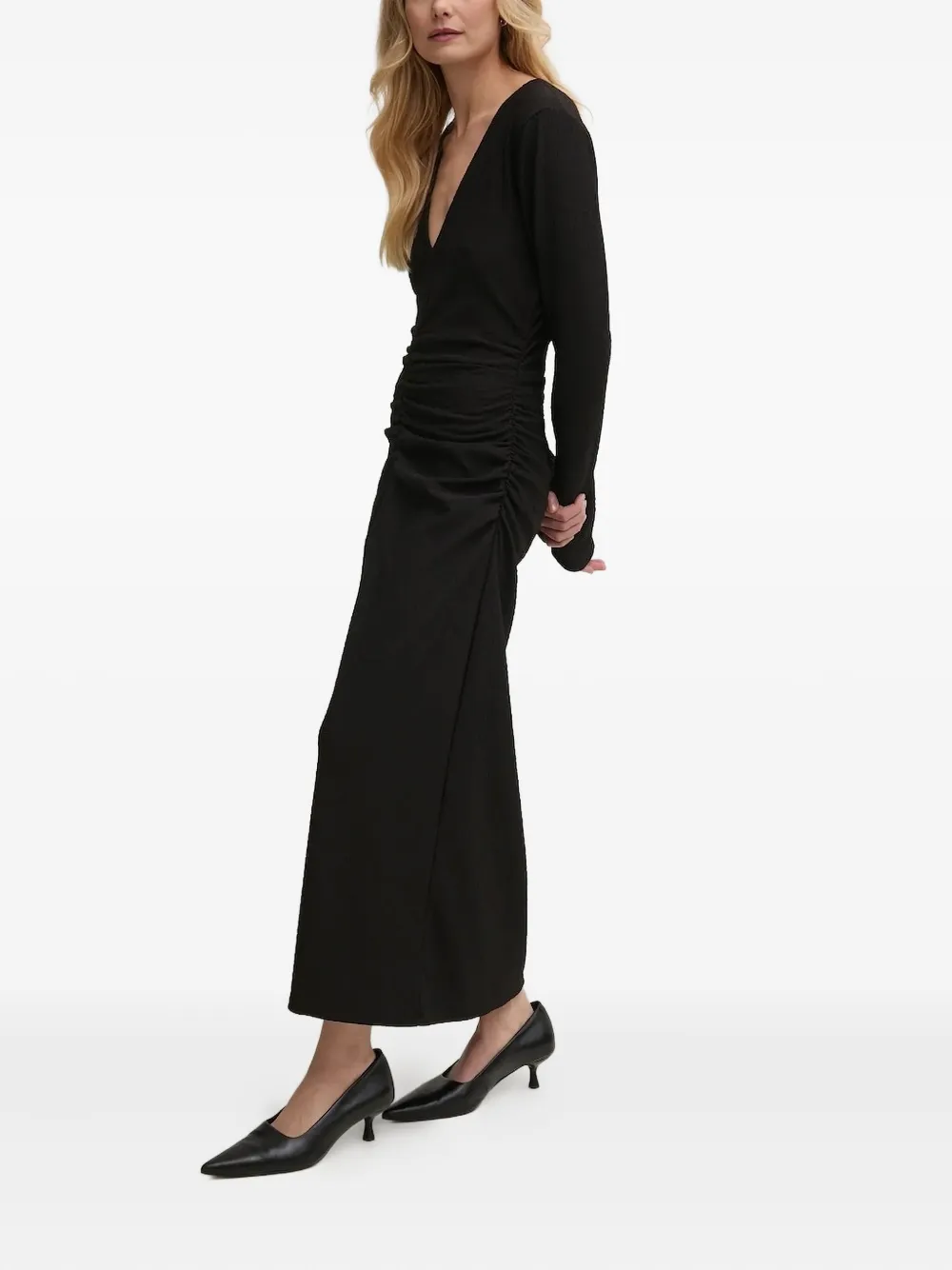Gestuz V-neck Ruched Dress In Black
