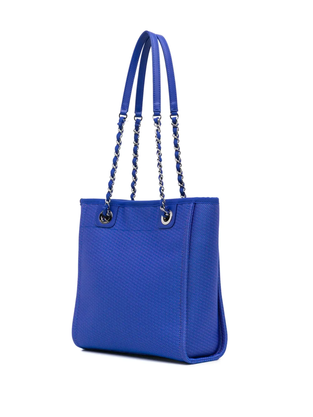Pre-owned Chanel 2021 Mini Canvas Deauville Tote Bag In Blue