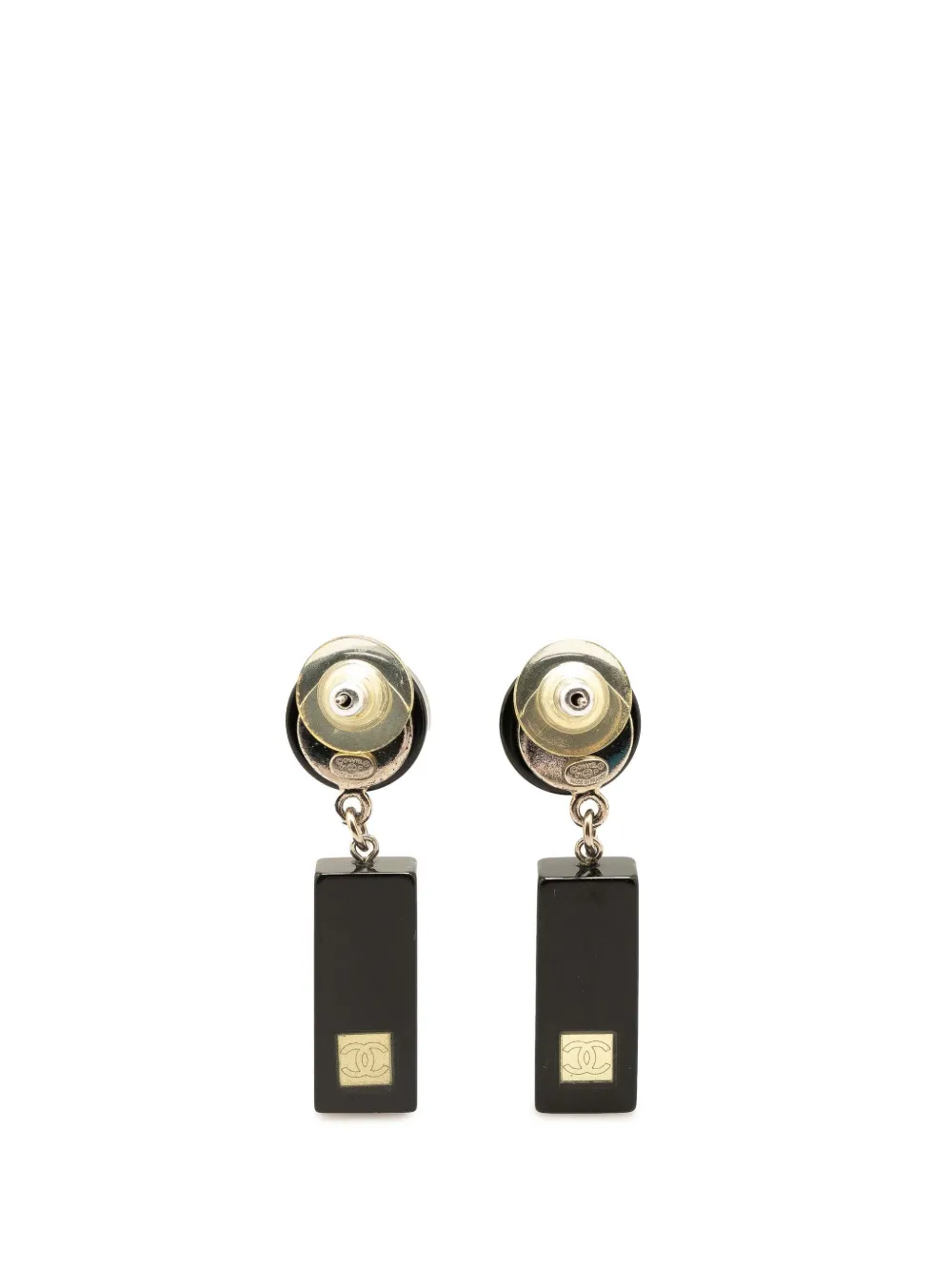 CHANEL Pre-Owned 2001 Resin CC Bar Drop Earrings costume earrings - Zwart