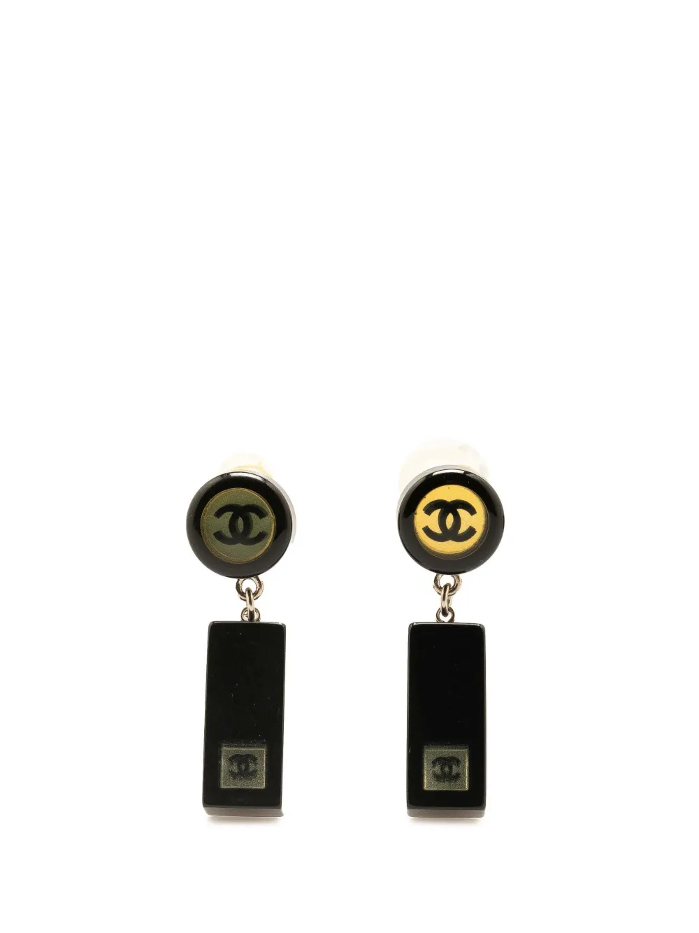 CHANEL Pre-Owned 2001 Resin CC Bar Drop Earrings costume earrings | Black | Image 1