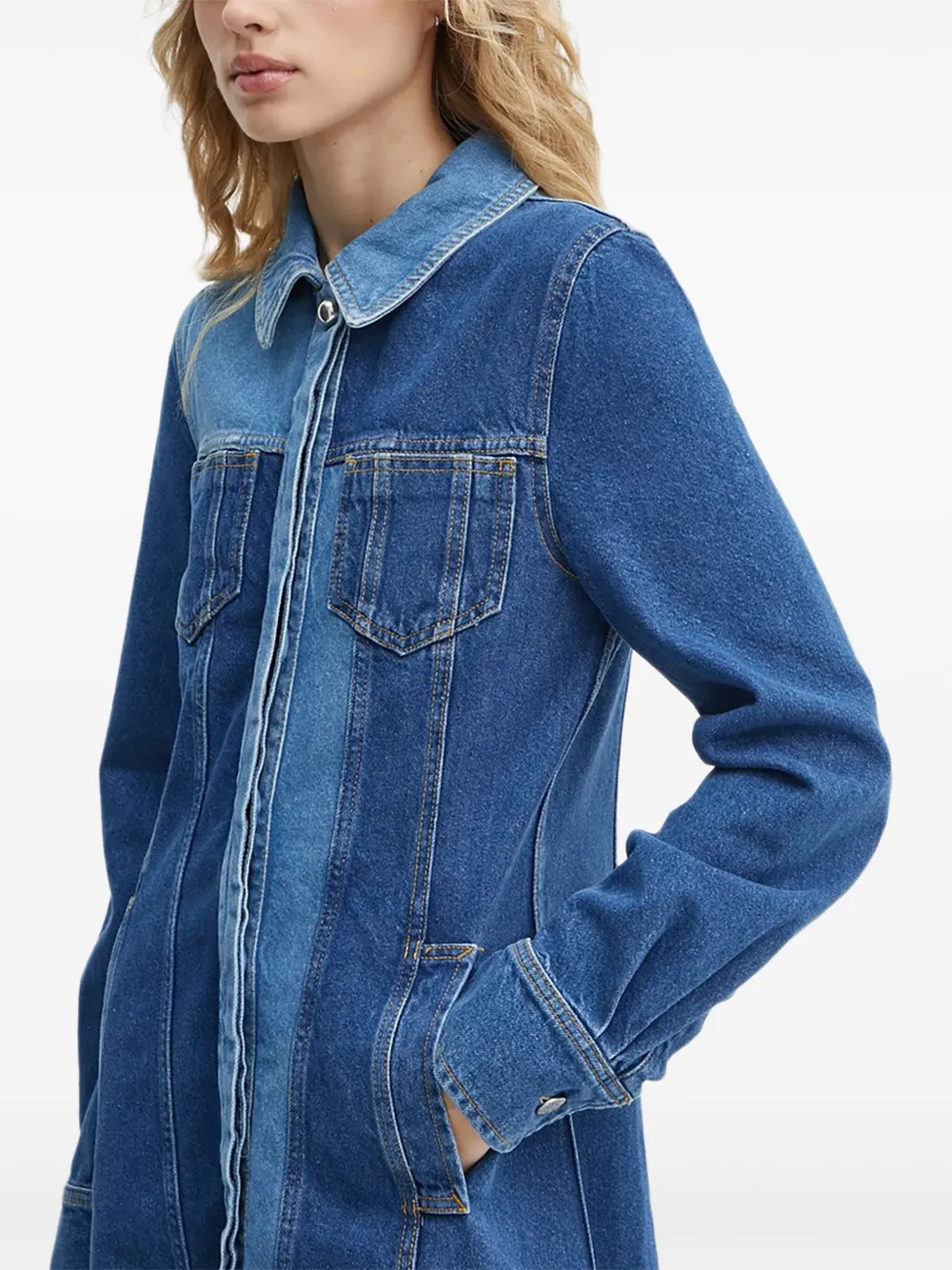Stine Goya Panelled Midi Shirt Dress In Blue
