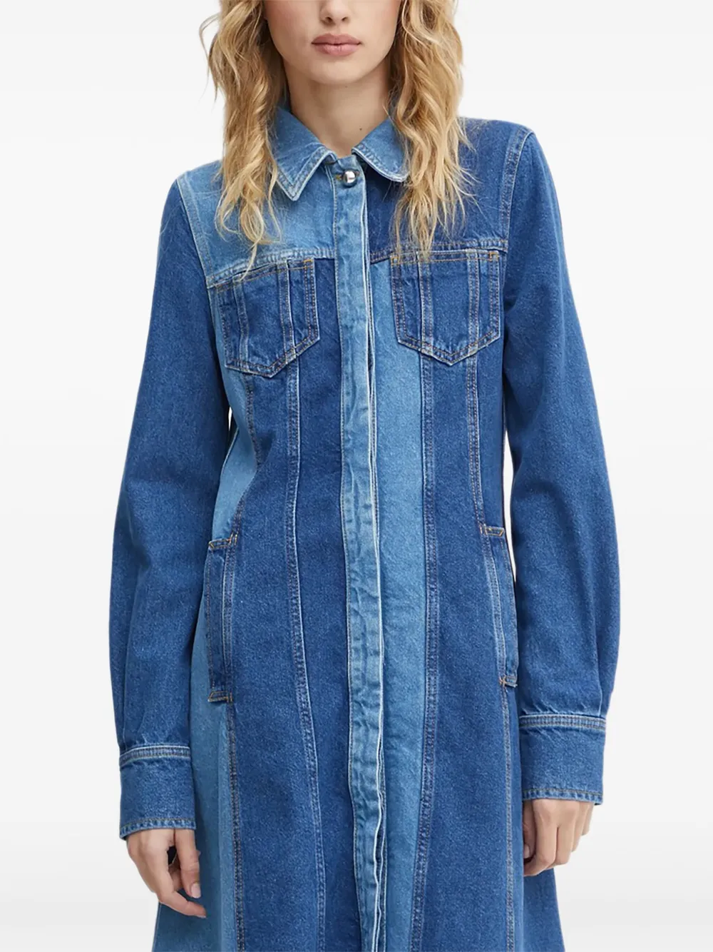 Stine Goya Panelled Midi Shirt Dress In Blue