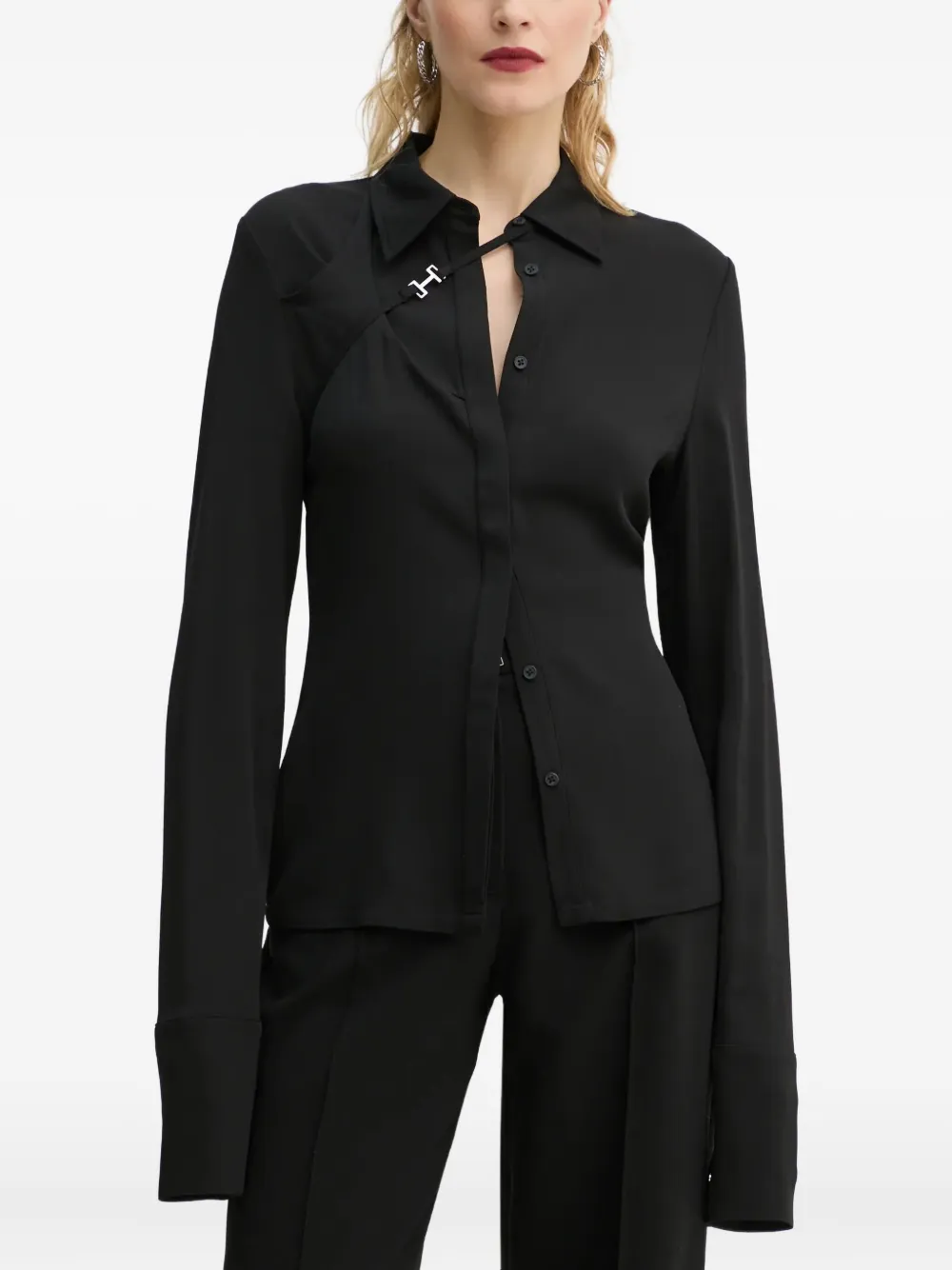 Heliot Emil Buckle-detail Shirt In Black