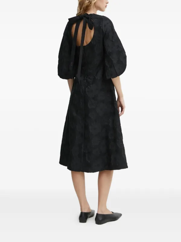 Stine Goya Anemone puff-sleeve Textured Midi Dress | Black | FARFETCH