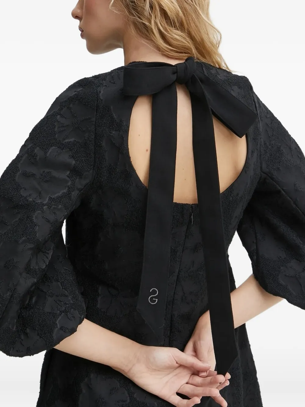 Stine Goya Anemone Puff-sleeve Textured Midi Dress In Black