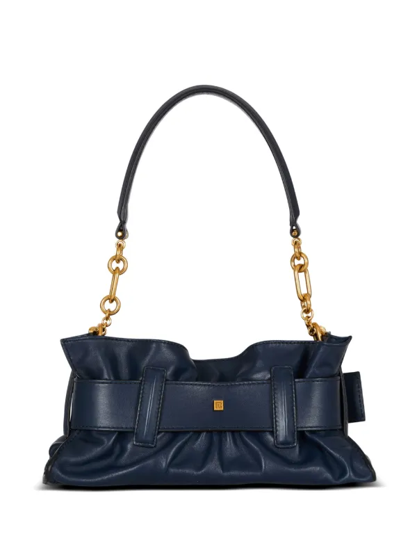 BALMAIN Paris ブラック ショルダーバッグ Balmain buckle-detail Calfskin Shoulder Bag | Blue | FARFETCH
