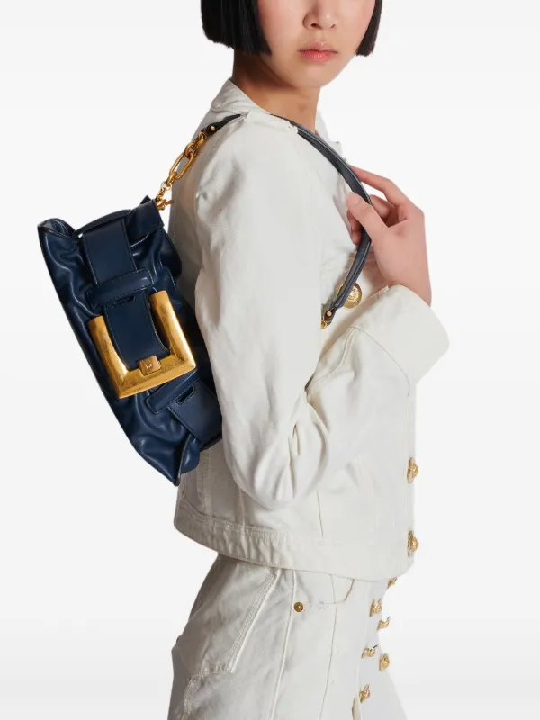BALMAIN クロスボディバッグ　最終値下げ Balmain buckle-detail Calfskin Shoulder Bag | Blue | FARFETCH
