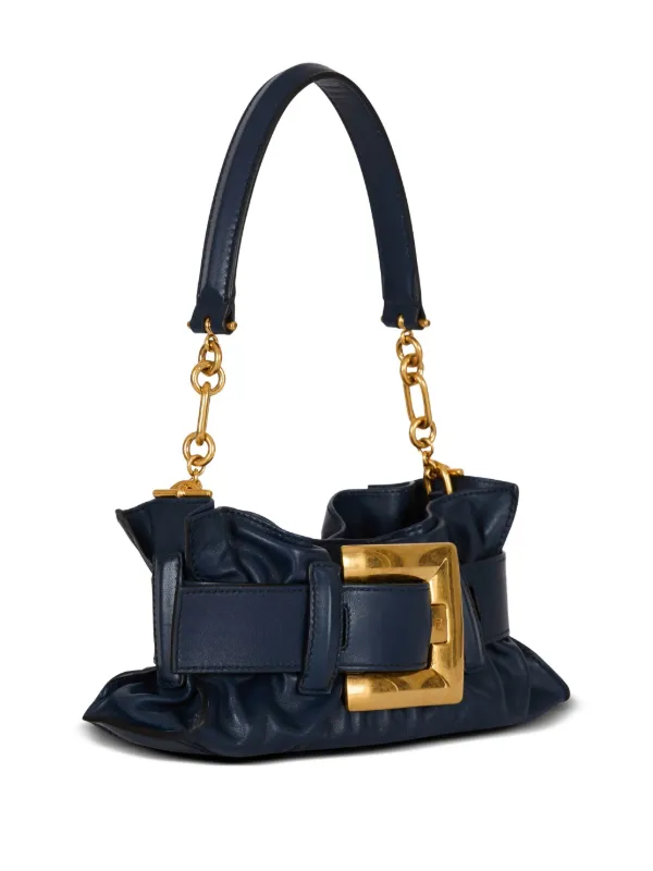BALMAIN Paris ブラック ショルダーバッグ Balmain buckle-detail Calfskin Shoulder Bag | Blue | FARFETCH