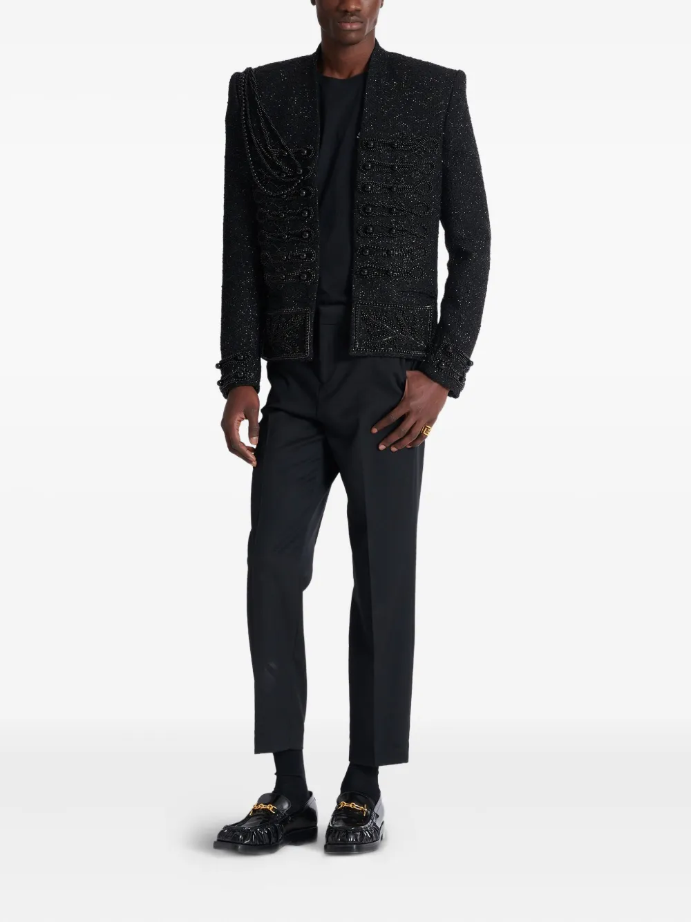 Balmain Tweed jack verfraaid met kralen Zwart