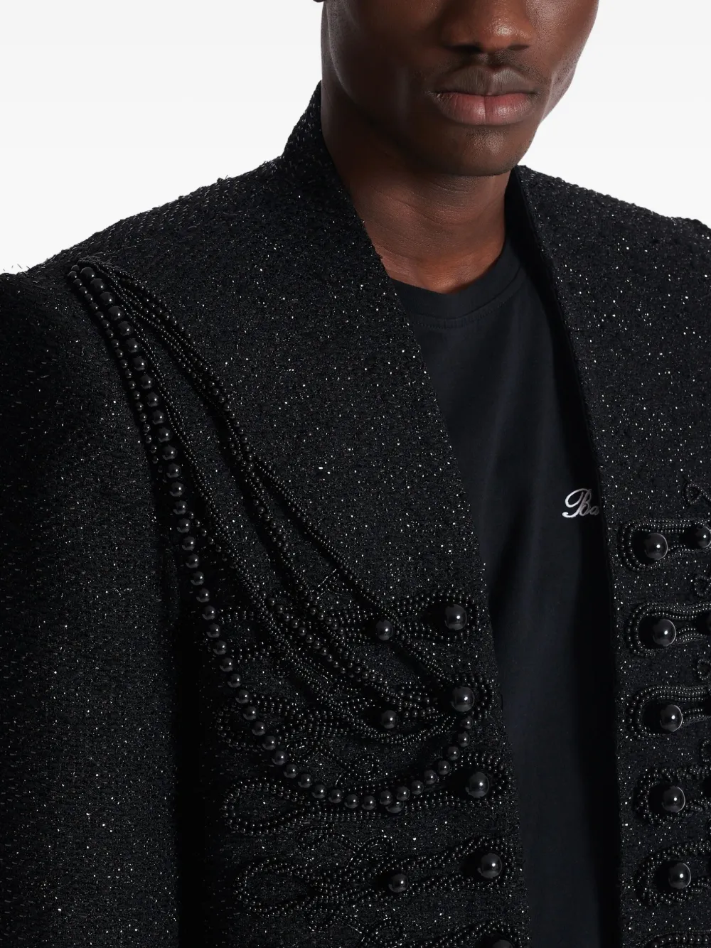 Balmain Tweed jack verfraaid met kralen Zwart