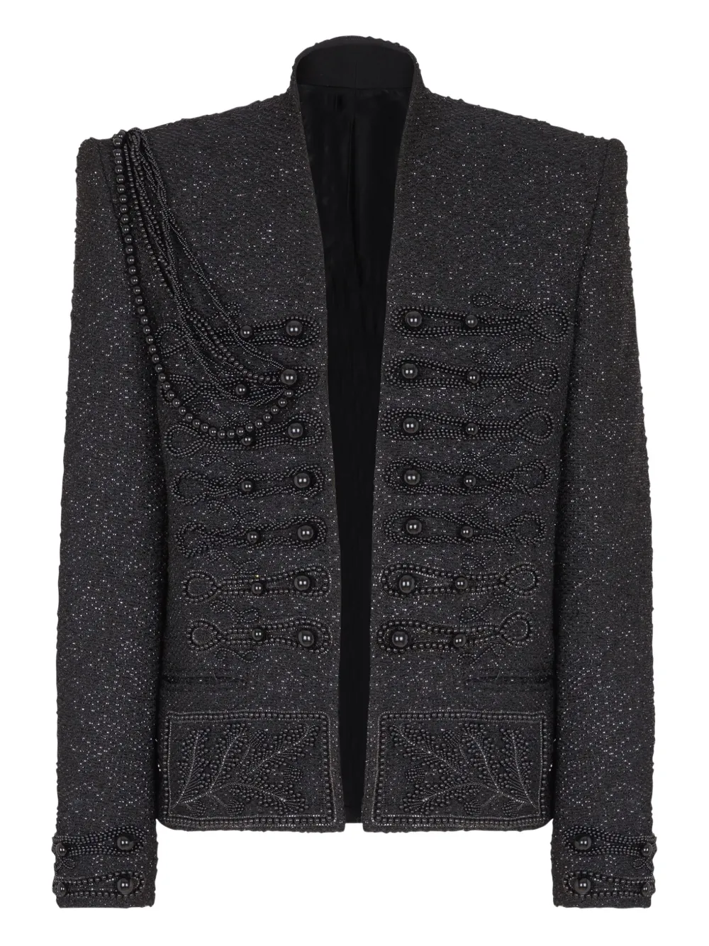 Balmain Tweed jack verfraaid met kralen Zwart