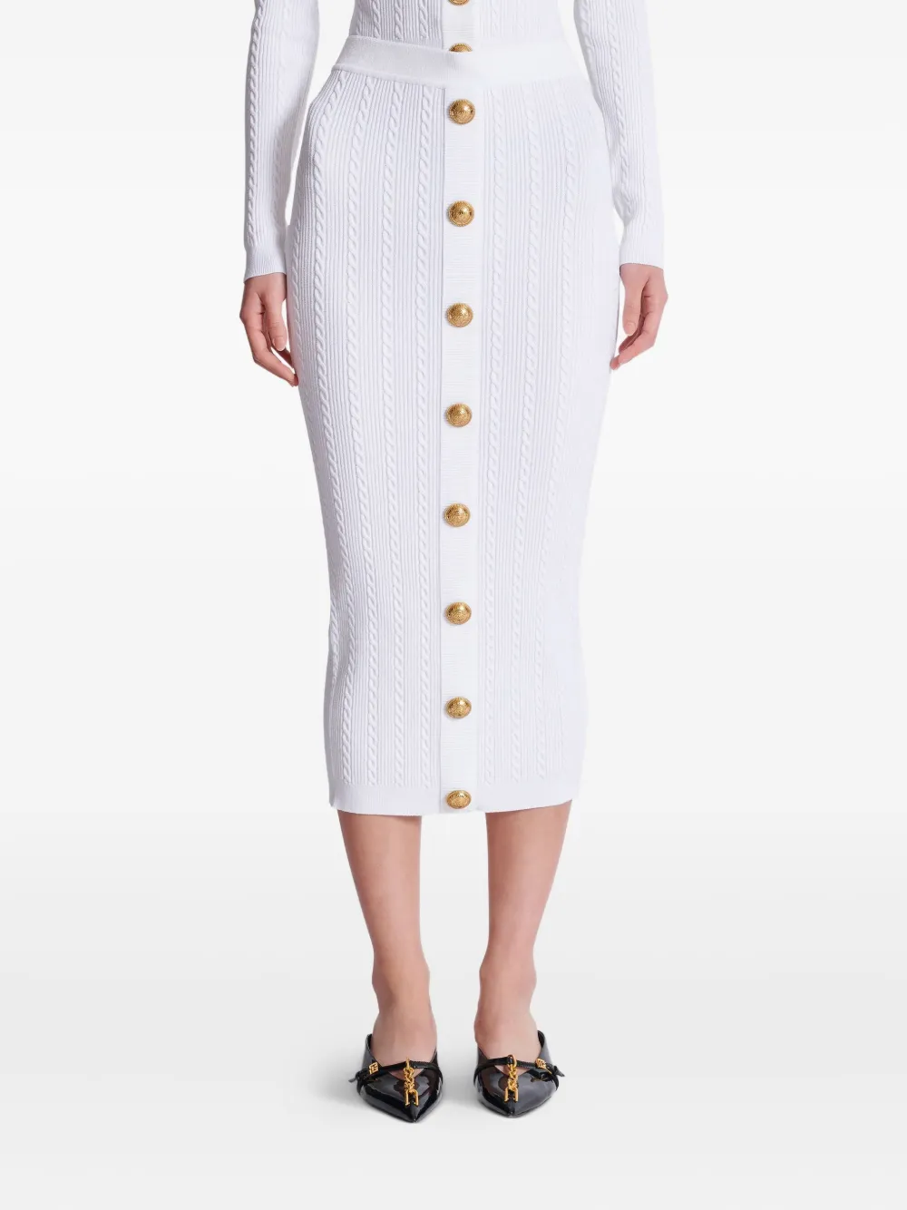 Balmain Kabelgebreide rok Wit