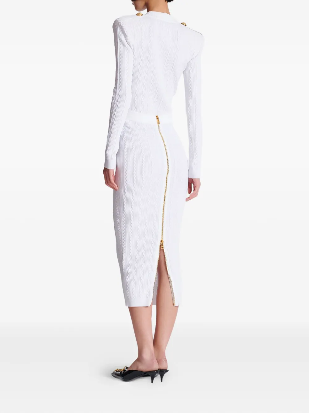 Balmain Kabelgebreide rok Wit